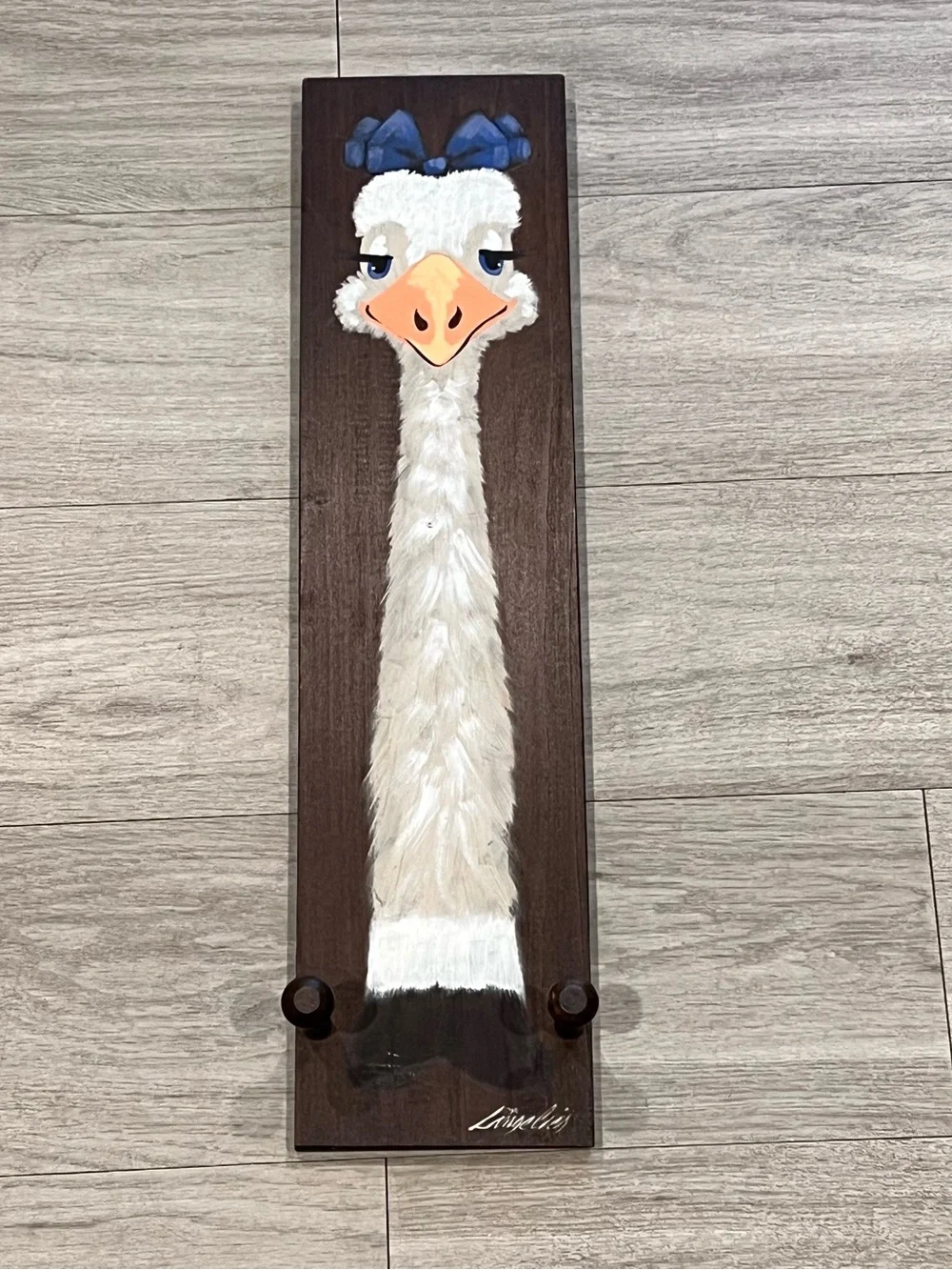 Vintage Hand Painted Ostrich Mug Rack Folk Art Wall Decor